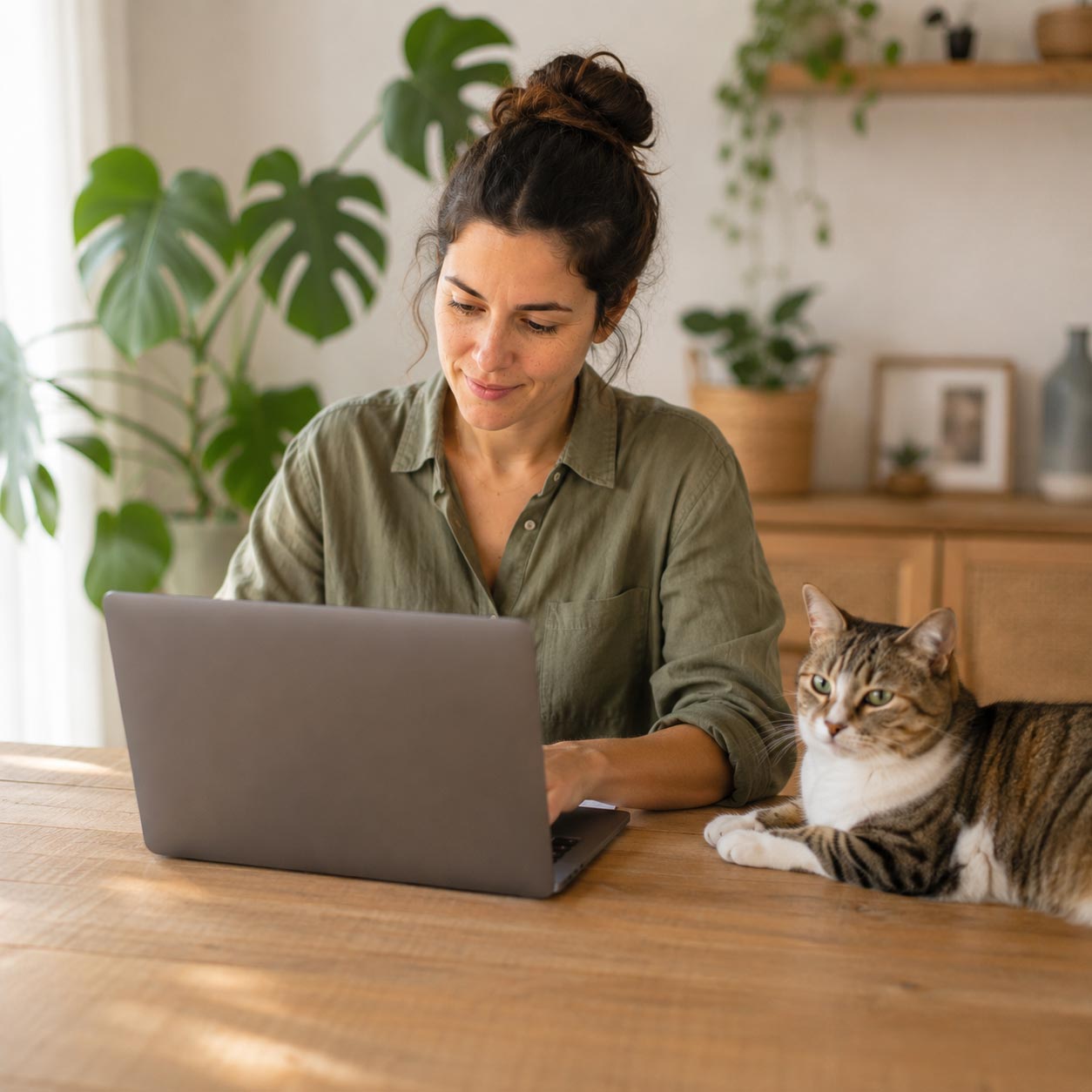 Tutora escribiendo desde casa para consultar sus dudas sobre la alimentación de su animal